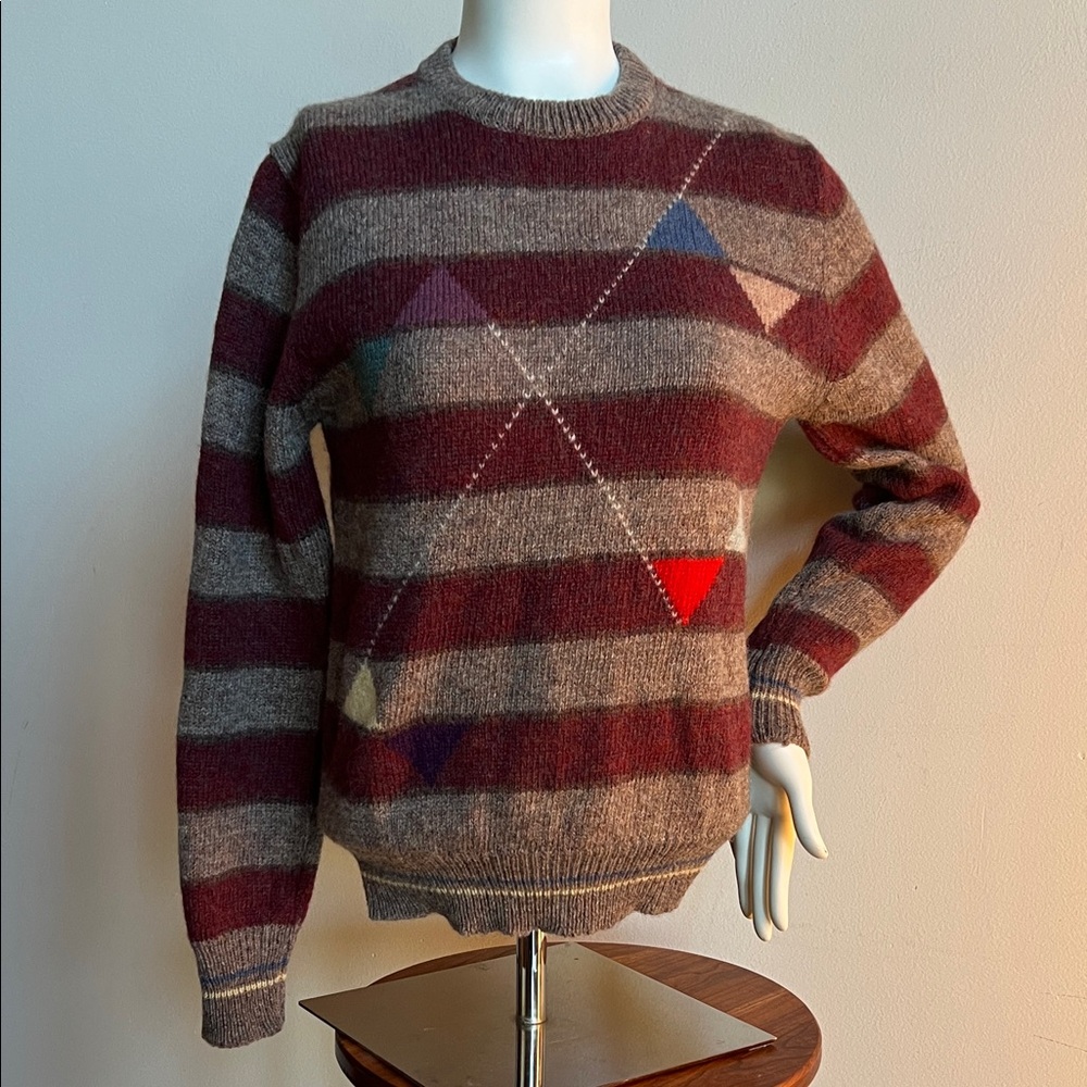 Cattiva Wool Striped Crewneck Sweater vintage geometric design Burgundy